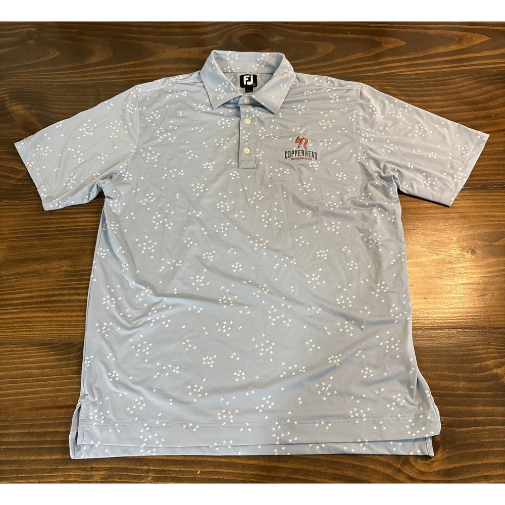 FOOTJOY FJ Copperhead Innisbrook Mens Large Blue Bird Print Golf Polo Stretch - Picture 4 of 8
